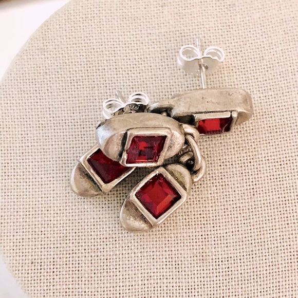 Vintage Ruby Crystal earrings Metal POINTUS ♥️ - Picture 3 of 8